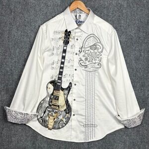 Robert Graham Button Down Mens 2XL White Guitar Music Elixir of Life Classic Fit